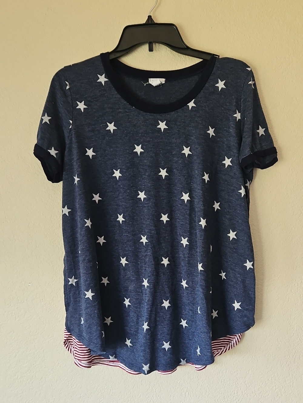 Women's Navy Star And Stripe Print Short Sleeve Top Medium‎